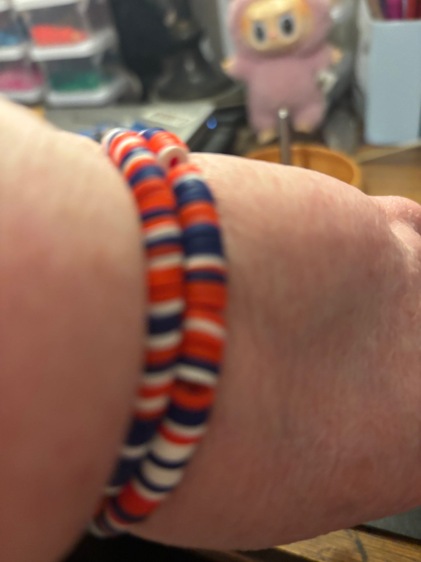 Red white and blue clay bracelets
