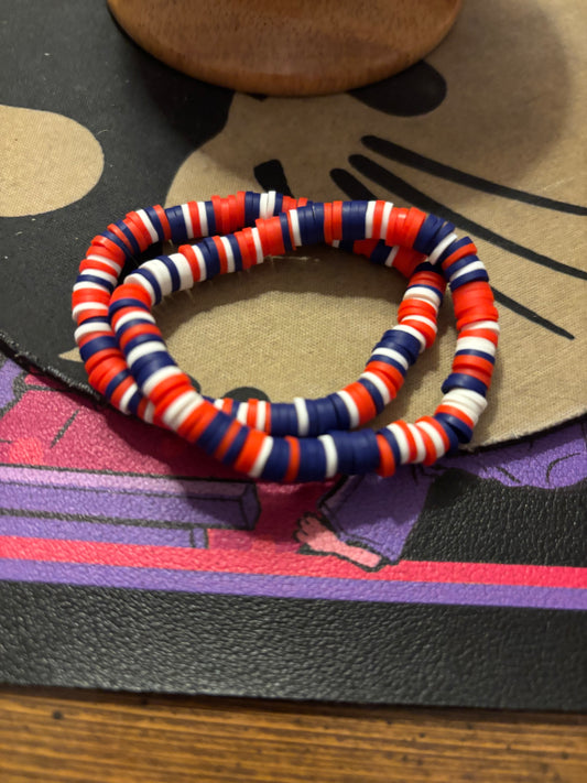 Red white and blue clay bracelets