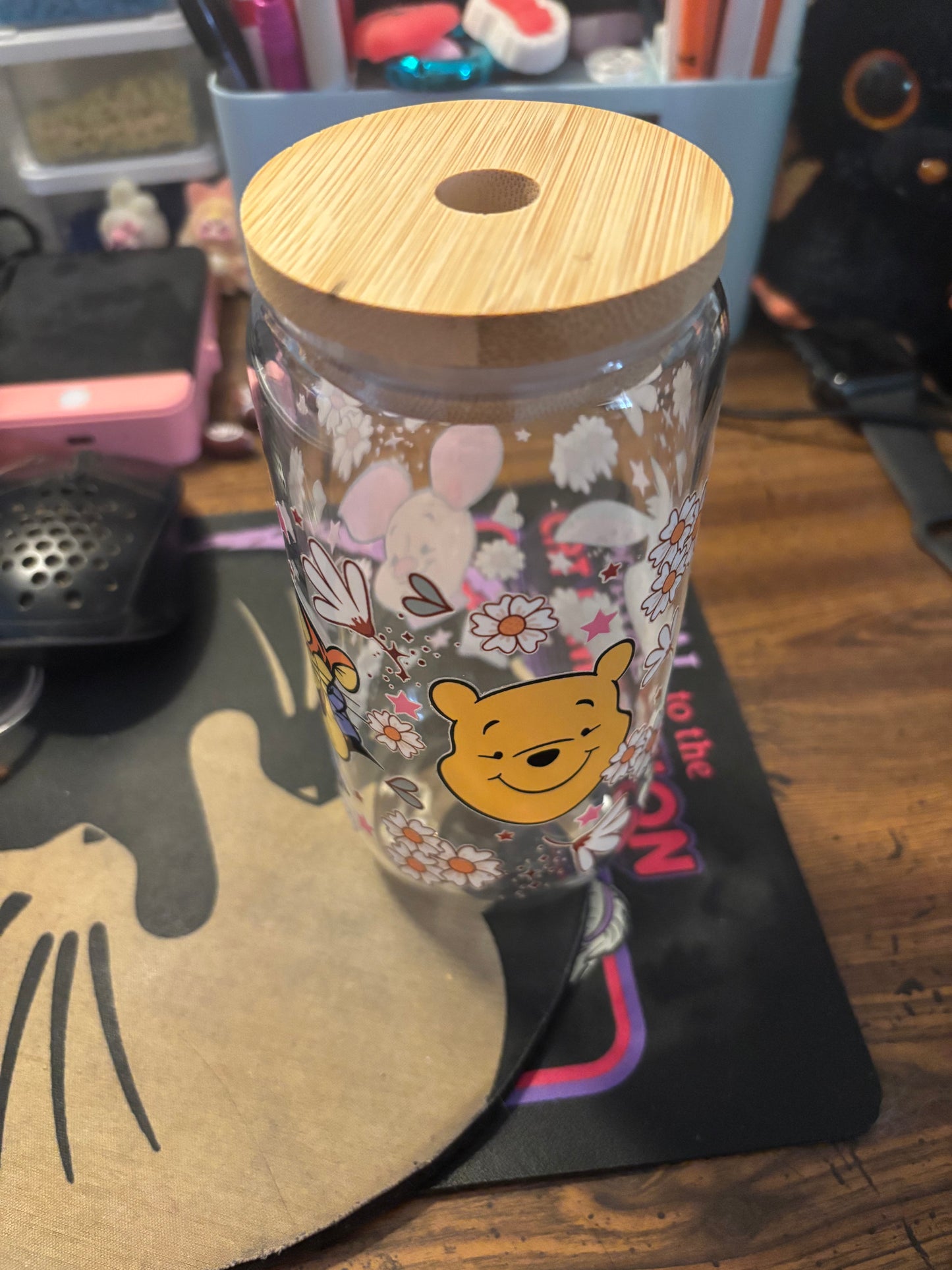 Pooh glass with straw