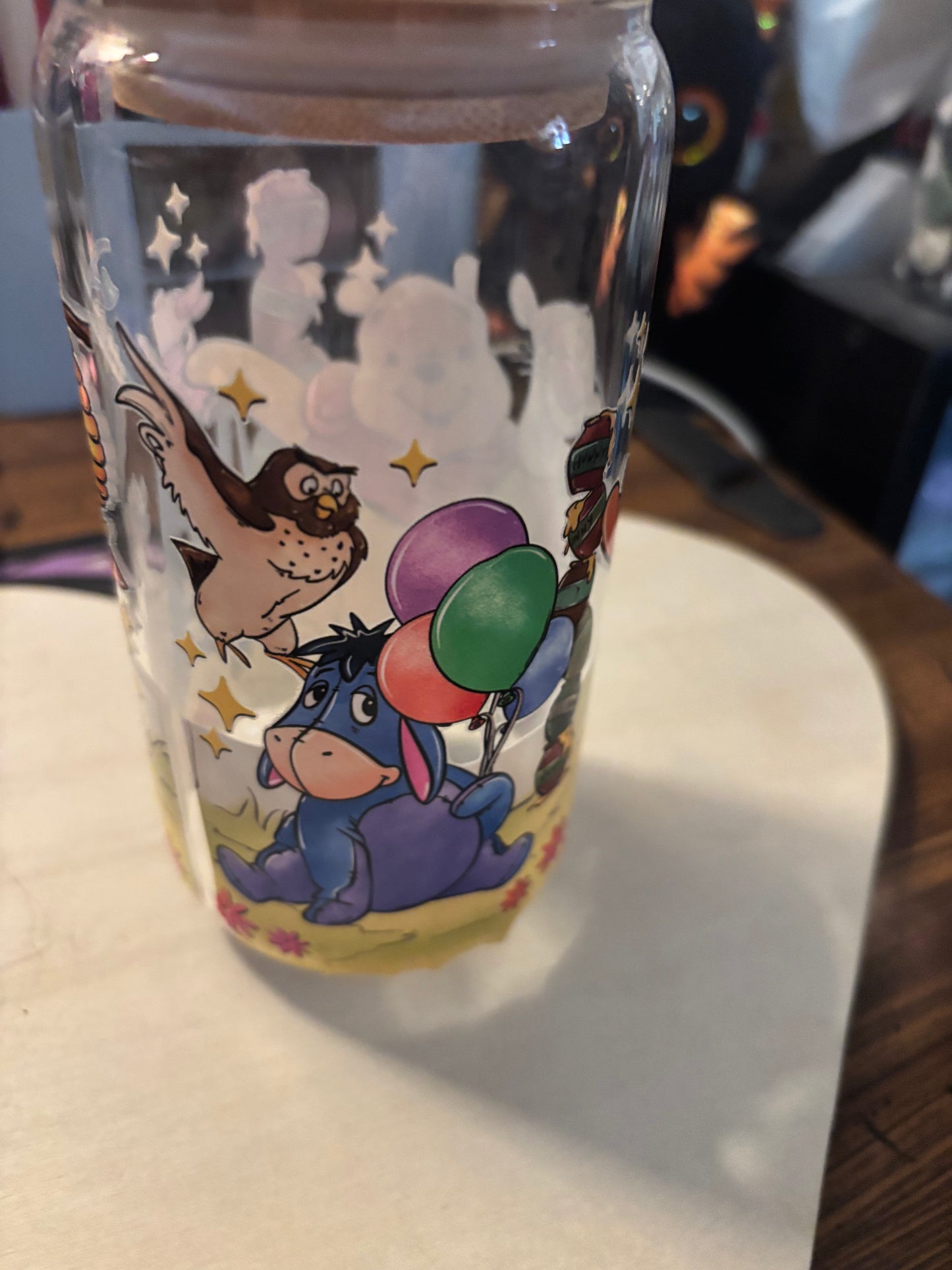 Pooh glass tiger with straw wooden lid small mistake on it reduced
