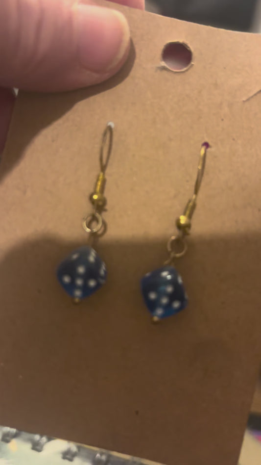 Blue dice earrings
